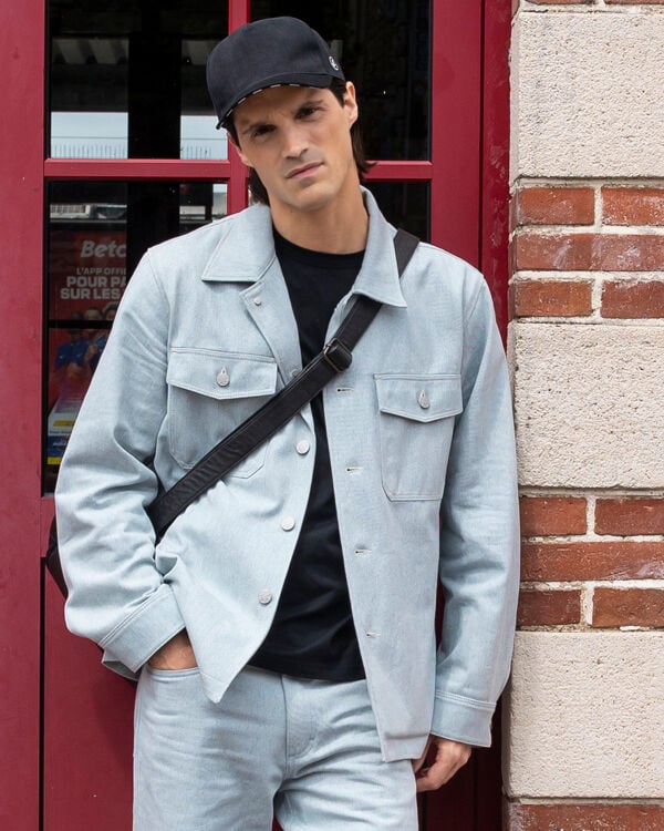 light blue cotton gabardine overshirt